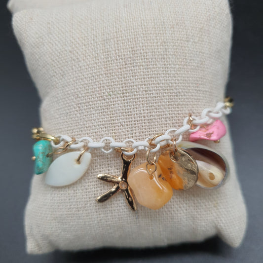 Bracelet plage coquillage quartz nacre étoile de mer dorée