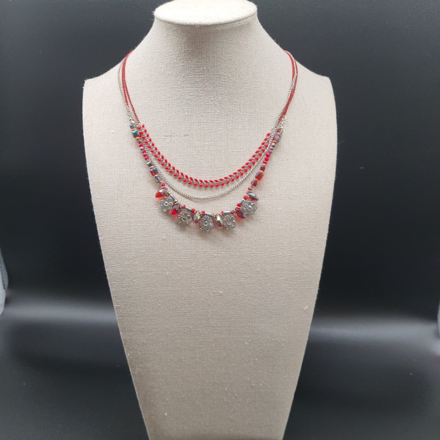 Collier réglable acier inoxydable doré émail rouge –