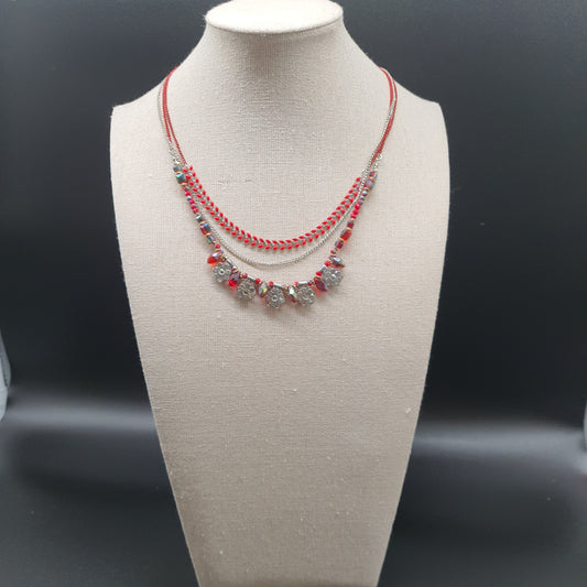 Collier réglable acier inoxydable doré émail rouge –