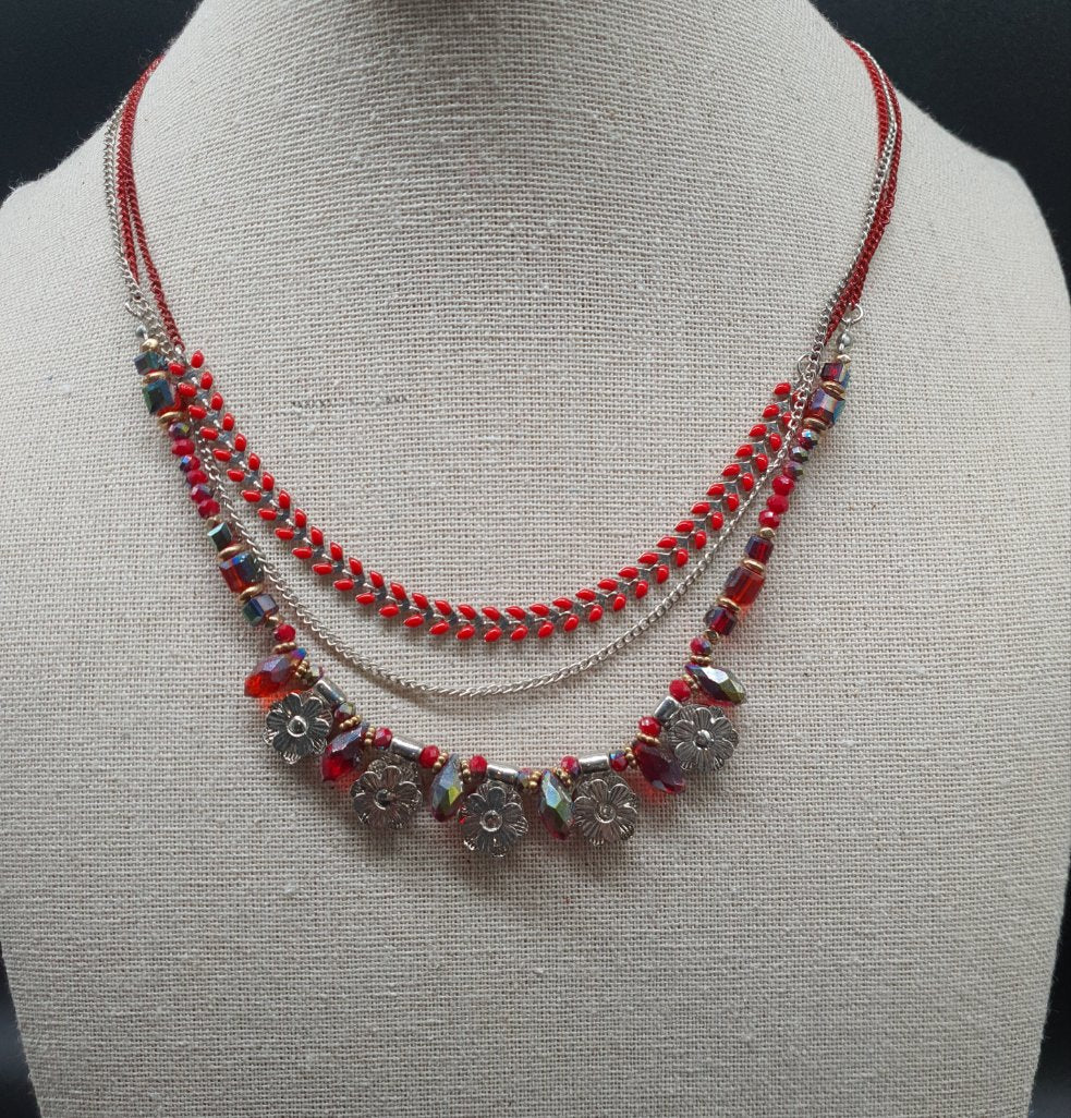 Collier réglable acier inoxydable doré émail rouge –