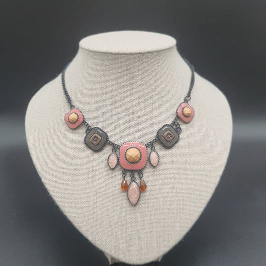 Collier chaîne maille gourmette noir pièces géométriques émail cuivre – Look moderne et audacieux