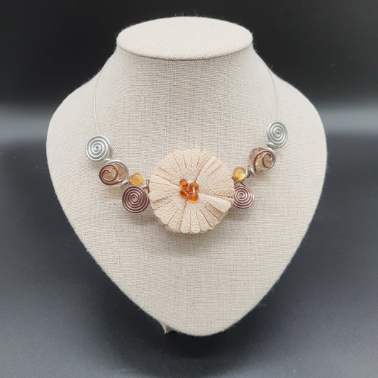 Collier câblé spirales fils aluminium argent ou bronze perles facettées pierre reconstituée – Ajustable