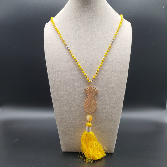 Collier sautoir doré pendentif ananas chaîne maille ronde acier inoxydable