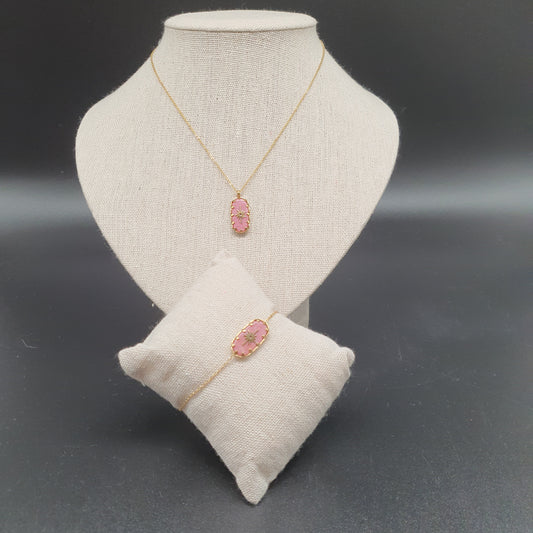 Parure dorée acier inoxydable pendentif nacré rose étoile polaire