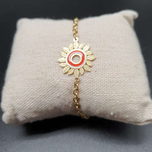 Bracelet acier inoxydable doré maille forçat – motif couronne de feuilles