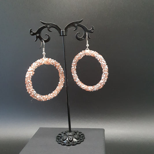 Boucles d'oreilles pendants anneau pavage pierres effet cristal facetté