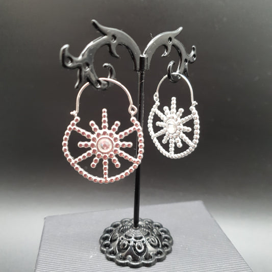 Boucles d'oreilles créoles acier inoxydable argenté soleil strass