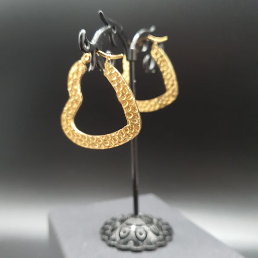 Boucles d'oreilles créoles forme coeur acier inoxydable doré aplati poinçonné