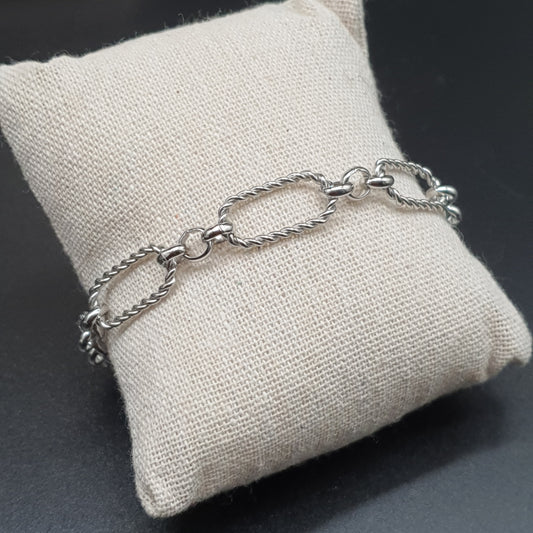 Bracelet argenté en acier inoxydable – maille forçat gros maillons