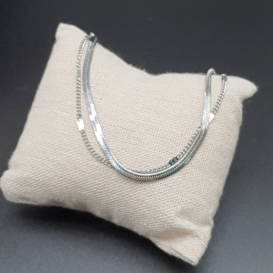 Bracelet double rang acier inoxydable argenté maille miroir et maille gourmette