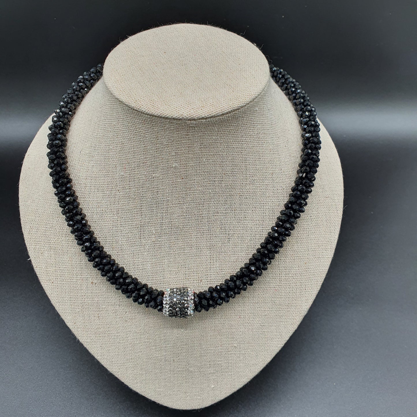 Magnetic necklace with crystal beads and magnetic rhinestone tube pendant