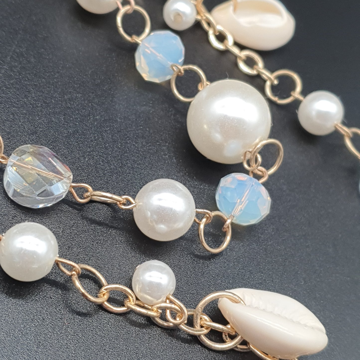 Double strand necklace gold chain fancy links freshwater pearls