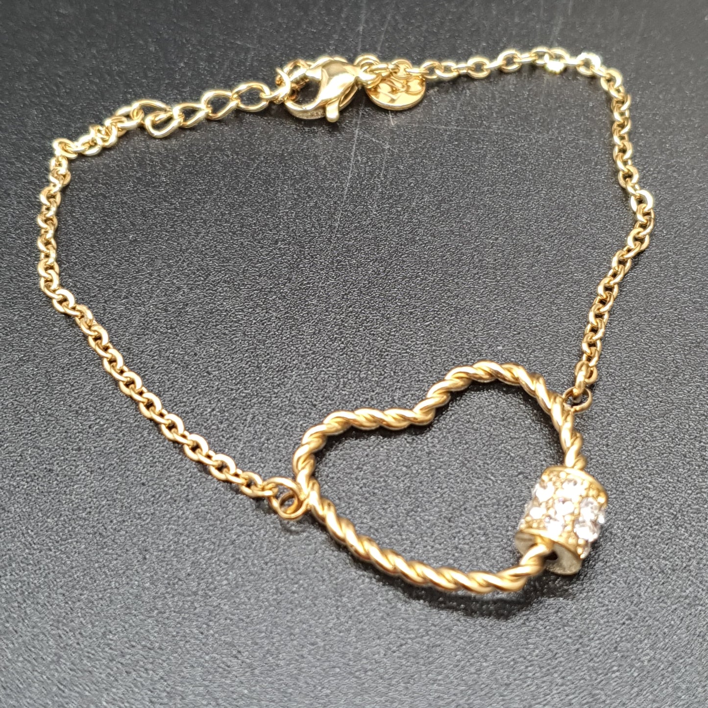 Lilas de Seine Gold-Plated Steel Bracelet with Openwork Twisted Heart and Rhinestones