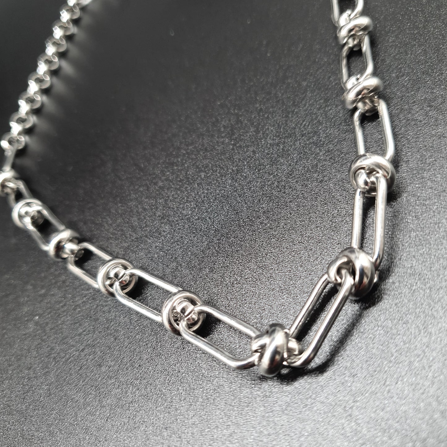 Silver-plated stainless steel necklace – combined rectangular and cable chain