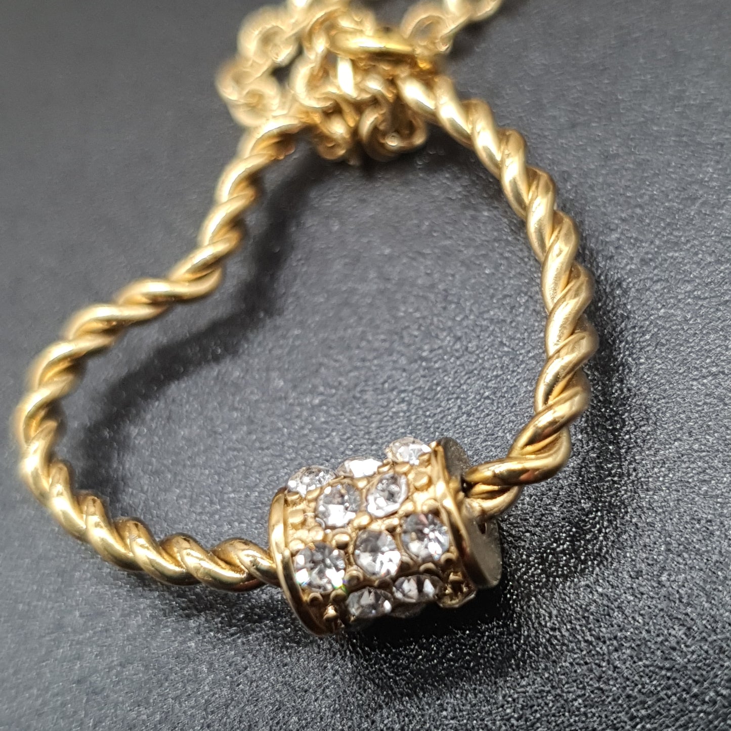 Gold stainless steel necklace – Snake chain & rhinestone heart pendant